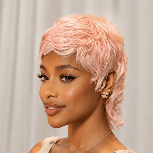 BeQueenWig Mullet Wig BeQueen Summer Cotton Pink Natural Style Glueless No Lace Mullet Wig with Bang