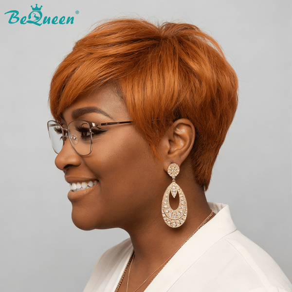 BeQueenWig PIXIE WIGS Bequeen Sunset Orange Straight Style Short Cut Wig