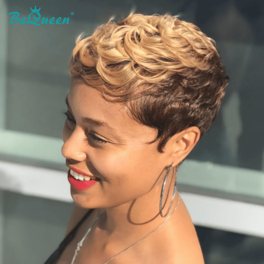 Bequeen 1B Cute Wool Roll Short Cut Pixie Wig – BeQueen Wig