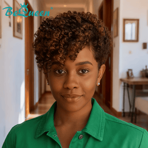 BeQueenWig PIXIE WIGS Bequeen Vintage Brown Curly Wave Pixie Wig