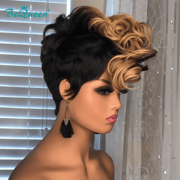 BeQueenWig PIXIE WIGS As pic Bequeen Vintage Highlight Brown Wavy Lace Wig