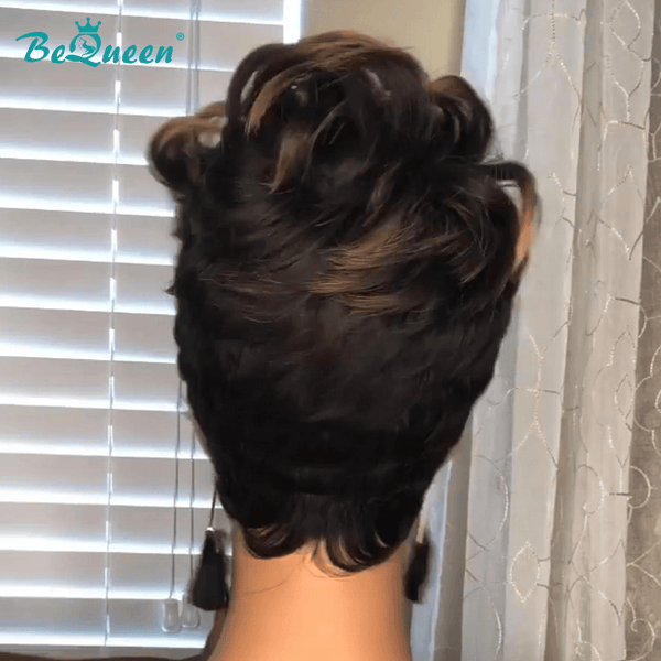 BeQueenWig PIXIE WIGS As pic Bequeen Vintage Highlight Brown Wavy Lace Wig
