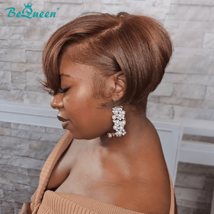 BeQueenWig PIXIE WIGS BeQueen Warm Chocolate Brown Frontal Lace Bob