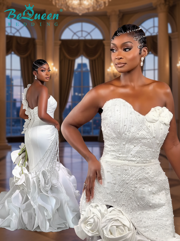 Bequeen 1B Short Cut With Pearl Diva Wedding Wig