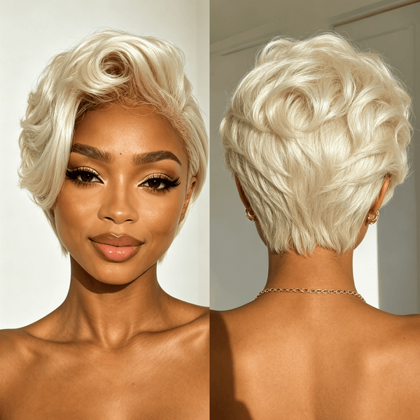 overseas PIXIE WIGS Bequeen 13×4 Elegant Platinum Wave Style Frontal Lace Pixie Wig