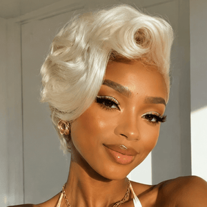 overseas PIXIE WIGS Bequeen 13×4 Elegant Platinum Wave Style Frontal Lace Pixie Wig
