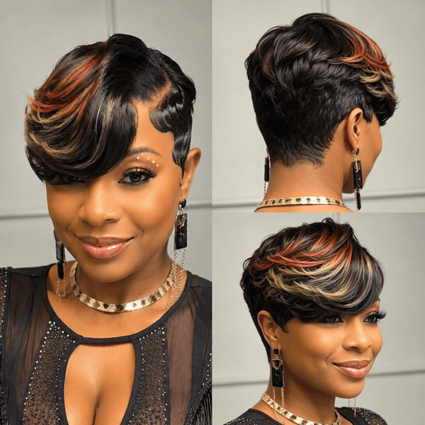 overseas PIXIE WIGS Bequeen 13×4 Highlight 2 Colors Wave Style Pixie Wig