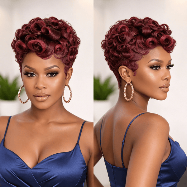 overseas PIXIE WIGS Bequeen 13X4 Lace 99J Highlight Red Cute Styled Pixie Wig