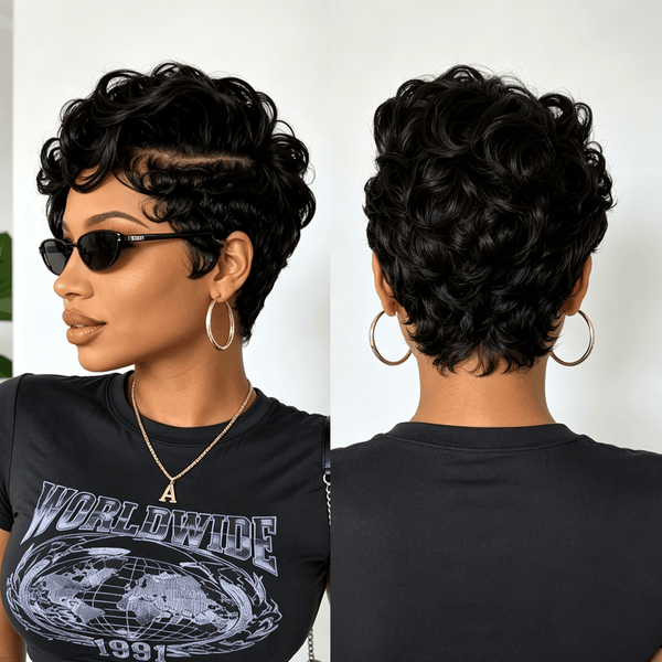overseas PIXIE WIGS Black Bequeen 13X4 Lace Side Part Wave Style Frontal Lace Wig-1
