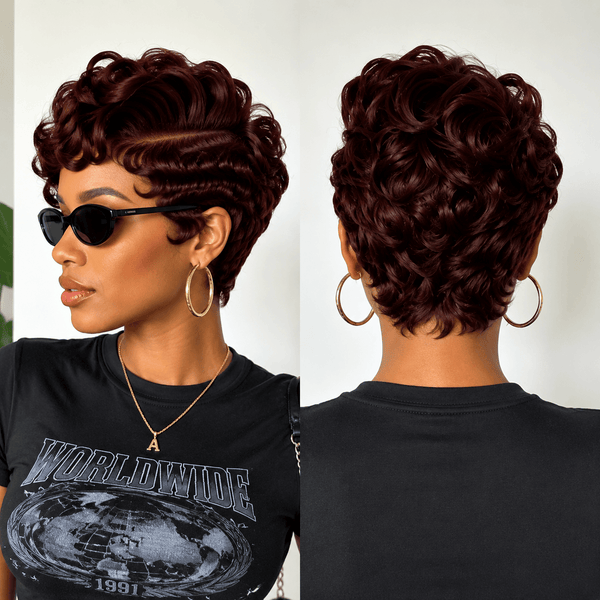 overseas PIXIE WIGS Burgundy Bequeen 13X4 Lace Side Part Wave Style Frontal Lace Wig-1