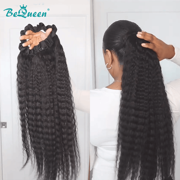 overseas Workout Wig Bequeen 1B 100% Human Hair Corn Perm Style Long Ponytail