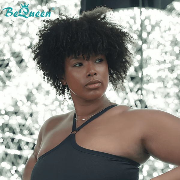 overseas Workout Wig Bequeen 1B 100% Human Hair Curly Short Workout Wig