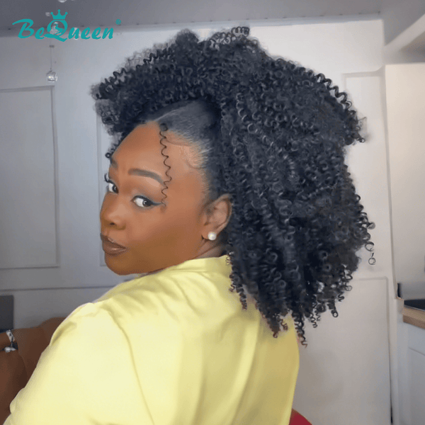 overseas Workout Wig Bequeen 1B Curly Bun Human Hair Wig