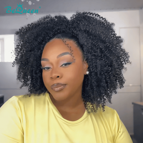 overseas Workout Wig Bequeen 1B Curly Bun Human Hair Wig