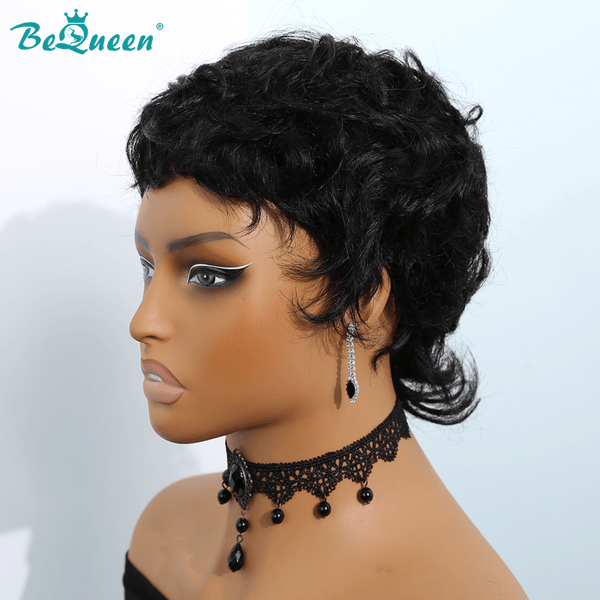 overseas PIXIE WIGS Bequeen 1B Curly Short Cut Fashion Wig