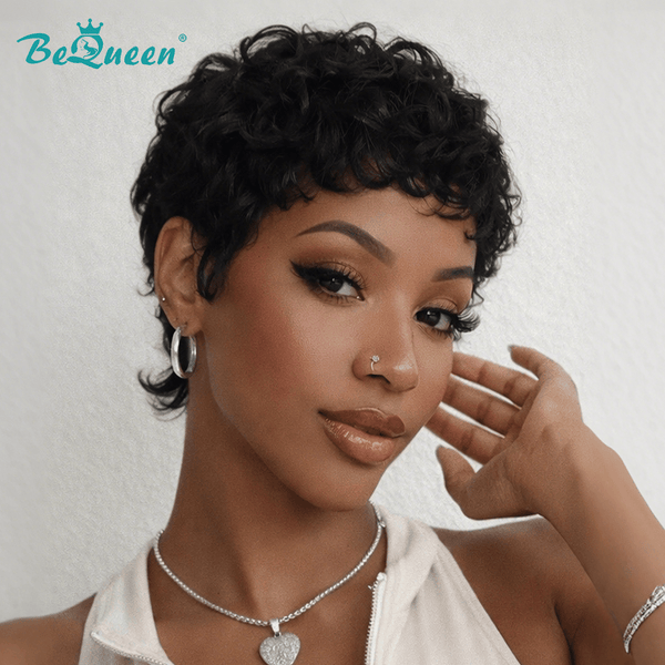 overseas PIXIE WIGS Bequeen 1B Curly Short Cut Fashion Wig