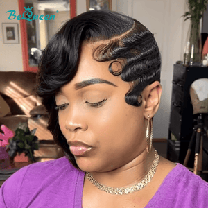 overseas PIXIE WIGS Bequeen 1B Curly Special Style Pixie Lace Wig