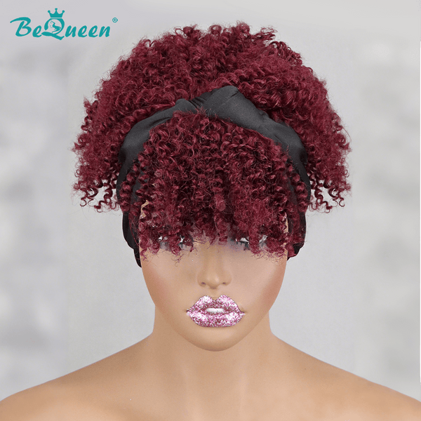 overseas Workout Wig Burgundy Bequeen 1B Curly Workout Wig With Hair Tie