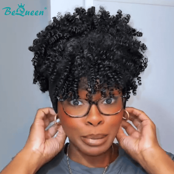 overseas Workout Wig Bequeen 1B Curly Workout Wig With Hair Tie