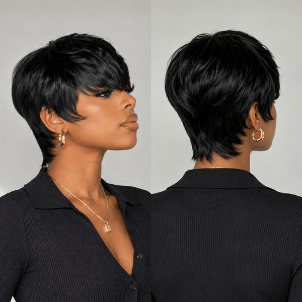 overseas PIXIE WIGS Bequeen 1B Cute Machine Made Fluffy Wig