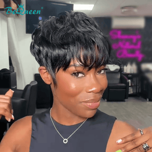 overseas PIXIE WIGS Bequeen 1B Cute Machine Made Short Cut Wig
