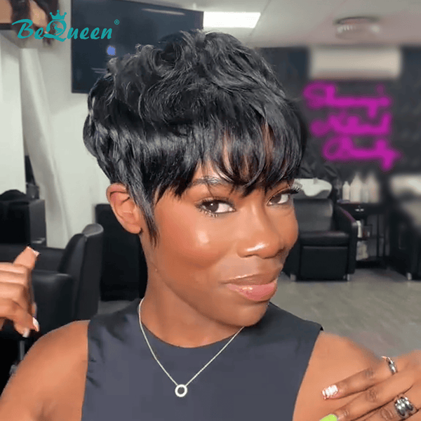 overseas PIXIE WIGS Bequeen 1B Cute Machine Made Short Cut Wig