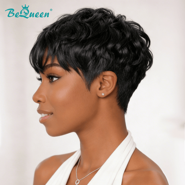 overseas PIXIE WIGS Bequeen 1B Cute Machine Made Short Cut Wig