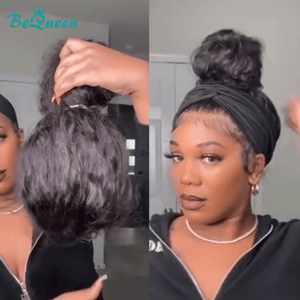 overseas Workout Wig Bequeen 1B Fluffy Glueless Bun Human Hair Wig