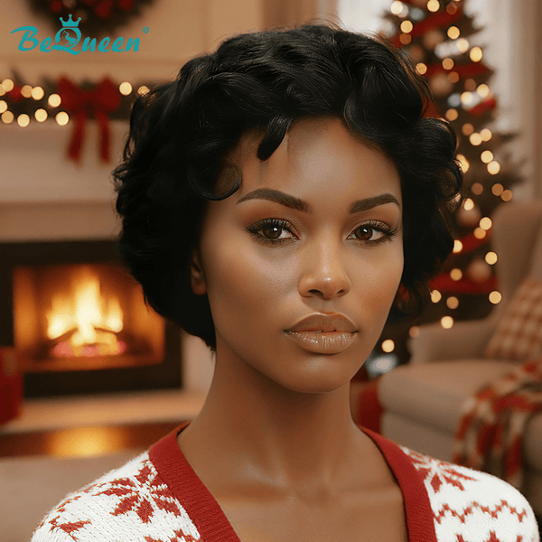 overseas PIXIE WIGS Bequeen 1B Fluffy Wave Special Style Pixie Cut Wig