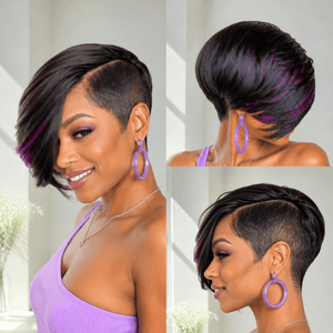 overseas TOPPER & MOHAWK Bequeen 1B Highlight Purple Side Part Machine Made Topper Unit