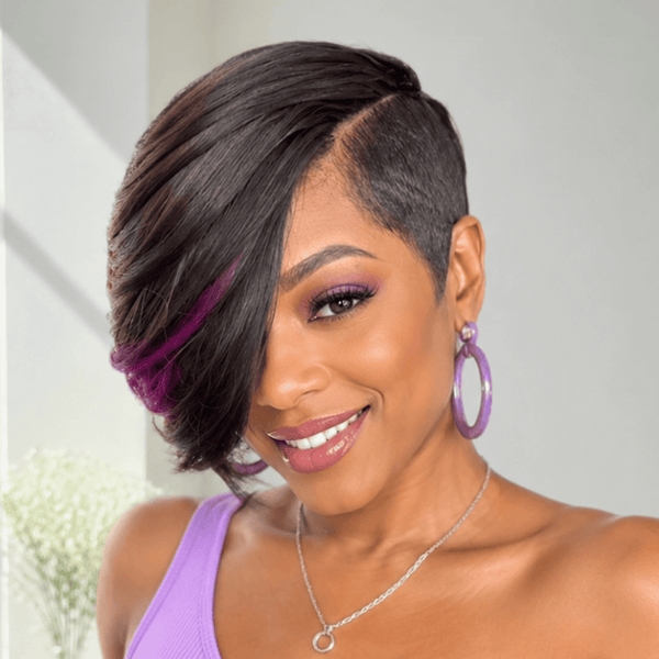 overseas TOPPER & MOHAWK Bequeen 1B Highlight Purple Side Part Machine Made Topper Unit