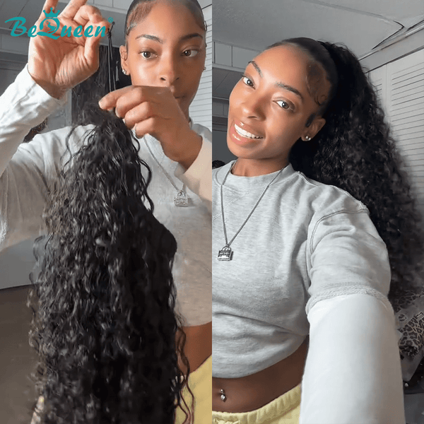 overseas Workout Wig Bequeen 1B Long Curly 100% Human Hair Workout Wig