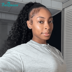 overseas Workout Wig Bequeen 1B Long Curly 100% Human Hair Workout Wig