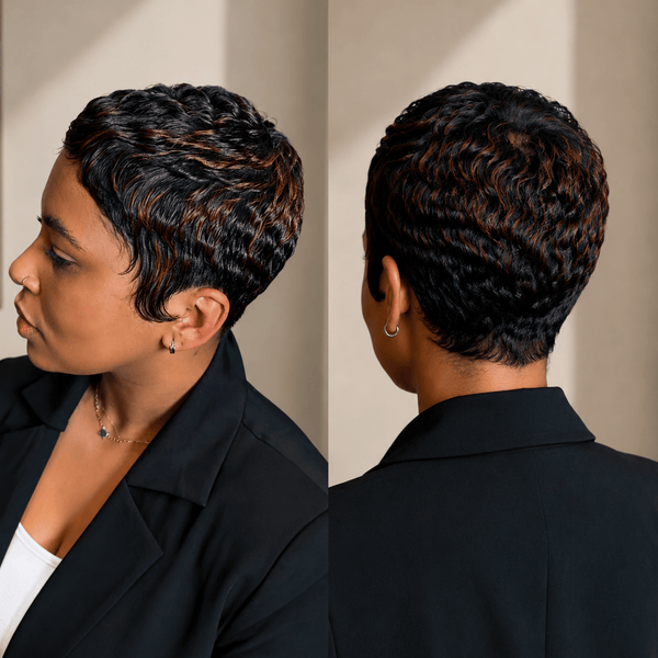 overseas PIXIE WIGS Bequeen 1B Mixed #350 Wave Special Style Pixie Cut Wig