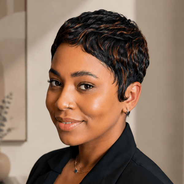 overseas PIXIE WIGS Bequeen 1B Mixed #350 Wave Special Style Pixie Cut Wig