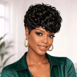 overseas PIXIE WIGS Bequeen 1B Natural Short Cut Machine Made Pixie Wig