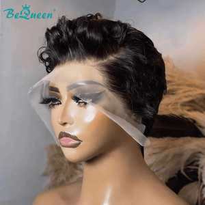 overseas PIXIE WIGS Bequeen 1B Natural Wave Pixie Frontal Lace Wig