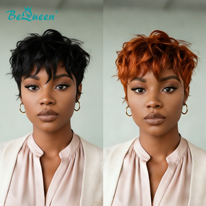 overseas PIXIE WIGS Bequeen 1B Natural Wave Short Cut Pixie Wig