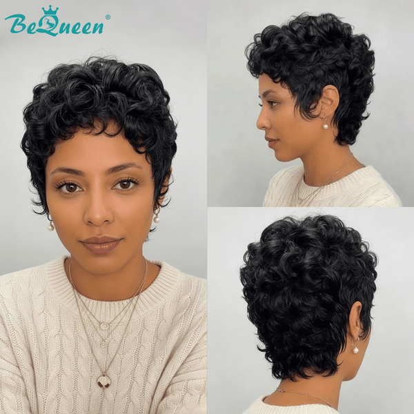 overseas PIXIE WIGS Bequeen 1B Pixie Wool Roll  Machine Made Wig