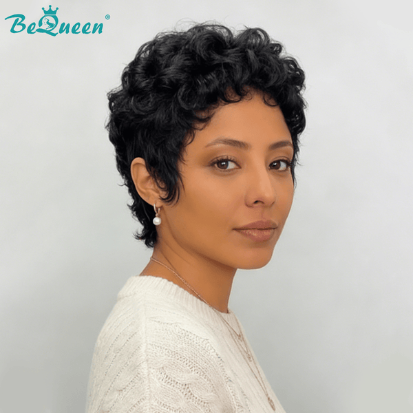 overseas PIXIE WIGS Bequeen 1B Pixie Wool Roll  Machine Made Wig
