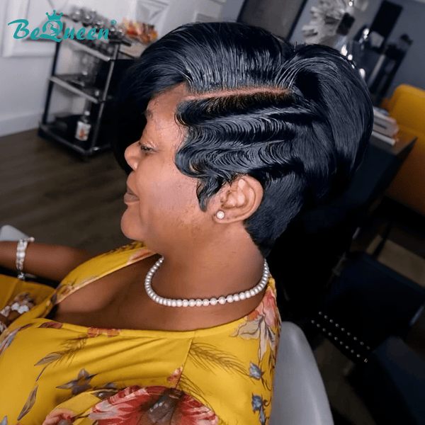 overseas PIXIE WIGS Bequeen 1B Side Part Long Pixie Wig
