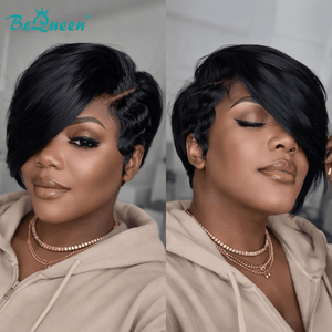 overseas PIXIE WIGS Bequeen 1B Side Part Long Pixie Wig