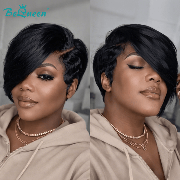 overseas PIXIE WIGS Bequeen 1B Side Part Long Pixie Wig