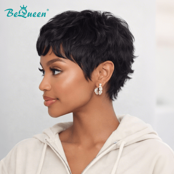 overseas PIXIE WIGS Bequeen 1B Special Made For Small Head Pixie Cut Wig