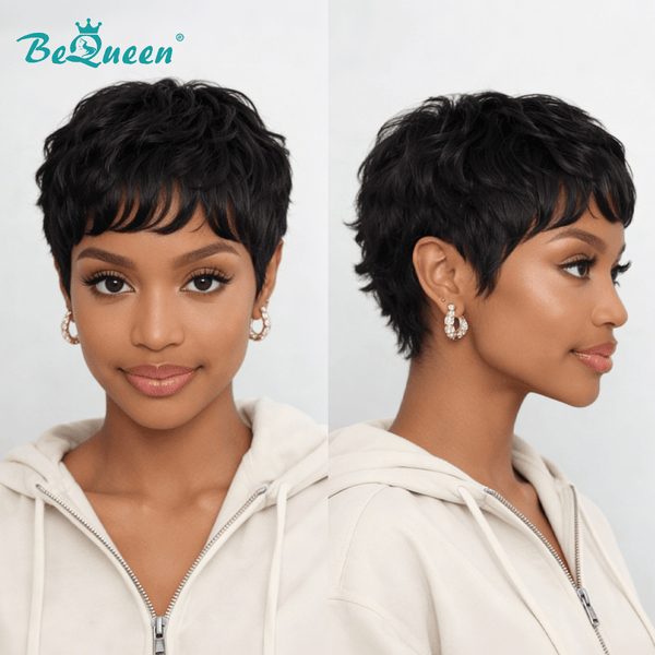 overseas PIXIE WIGS Bequeen 1B Special Made For Small Head Pixie Cut Wig