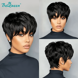 overseas PIXIE WIGS Bequeen 1B Special Style Machine Made Pixie Wig