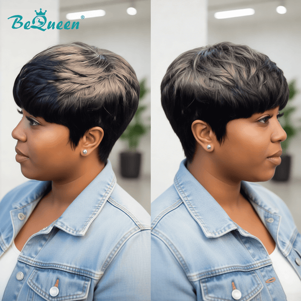 overseas PIXIE WIGS Bequeen 1B Straight Special Style Pixie Cut Wig-1