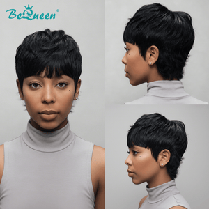 overseas PIXIE WIGS Bequeen 1B Straight Special Style Pixie Cut Wig-2
