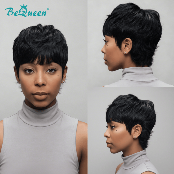 overseas PIXIE WIGS Bequeen 1B Straight Special Style Pixie Cut Wig-2