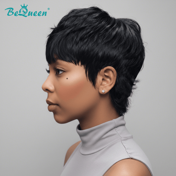 overseas PIXIE WIGS Bequeen 1B Straight Special Style Pixie Cut Wig-2